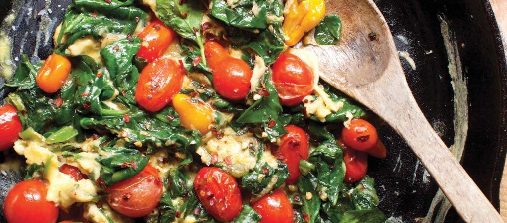 BLISTERED TOMATO AND SPINACH SCRAMBLE